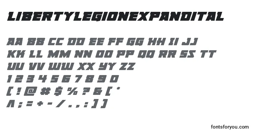 Czcionka Libertylegionexpandital – alfabet, cyfry, specjalne znaki