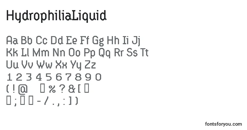 Czcionka HydrophiliaLiquid – alfabet, cyfry, specjalne znaki