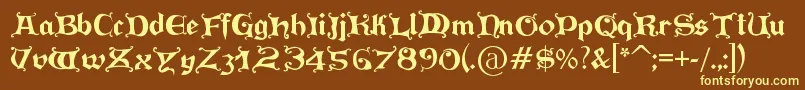 PressGutenberg-fontti – keltaiset fontit ruskealla taustalla