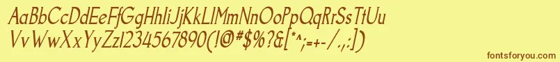 フォントGoodfishItalic – 茶色の文字が黄色の背景にあります。
