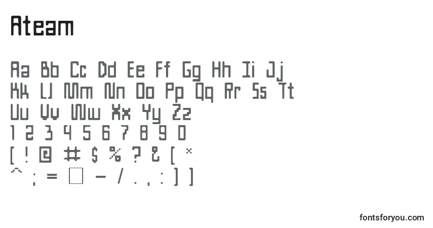 A fonte Ateam – alfabeto, números, caracteres especiais
