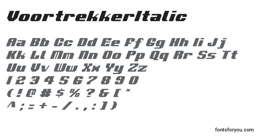 A fonte VoortrekkerItalic – alfabeto, números, caracteres especiais