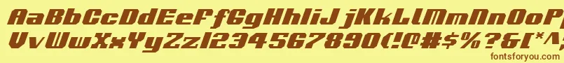 フォントVoortrekkerItalic – 茶色の文字が黄色の背景にあります。