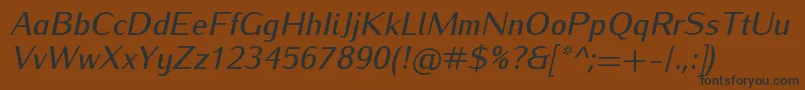 IwonamediumItalic-Schriftart – Schwarze Schriften auf braunem Hintergrund