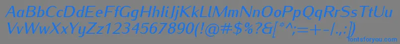 IwonamediumItalic-Schriftart – Blaue Schriften auf grauem Hintergrund