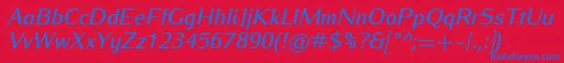 IwonamediumItalic-Schriftart – Blaue Schriften auf rotem Hintergrund