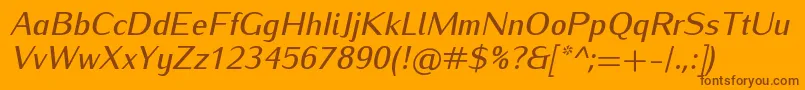 IwonamediumItalic-Schriftart – Braune Schriften auf orangefarbenem Hintergrund