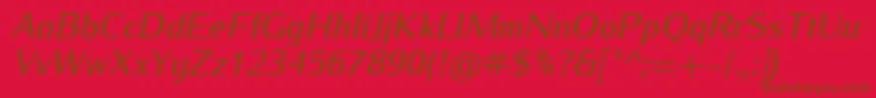 Weitere Informationen zur IwonamediumItalic-Schriftart IwonamediumItalic-Schriftart – Braune Schriften auf rotem Hintergrund