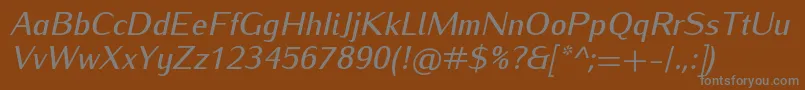 Weitere Informationen zur IwonamediumItalic-Schriftart IwonamediumItalic-Schriftart – Graue Schriften auf braunem Hintergrund