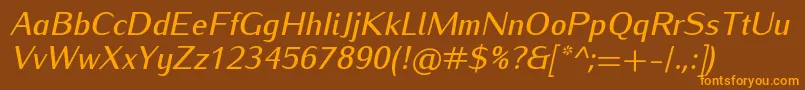 IwonamediumItalic-Schriftart – Orangefarbene Schriften auf braunem Hintergrund