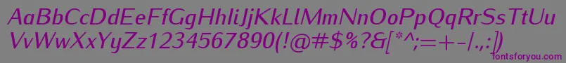 Weitere Informationen zur IwonamediumItalic-Schriftart IwonamediumItalic-Schriftart – Violette Schriften auf grauem Hintergrund