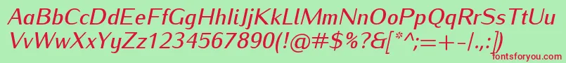 IwonamediumItalic-Schriftart – Rote Schriften auf grünem Hintergrund