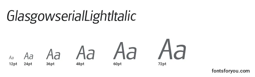Размеры шрифта GlasgowserialLightItalic