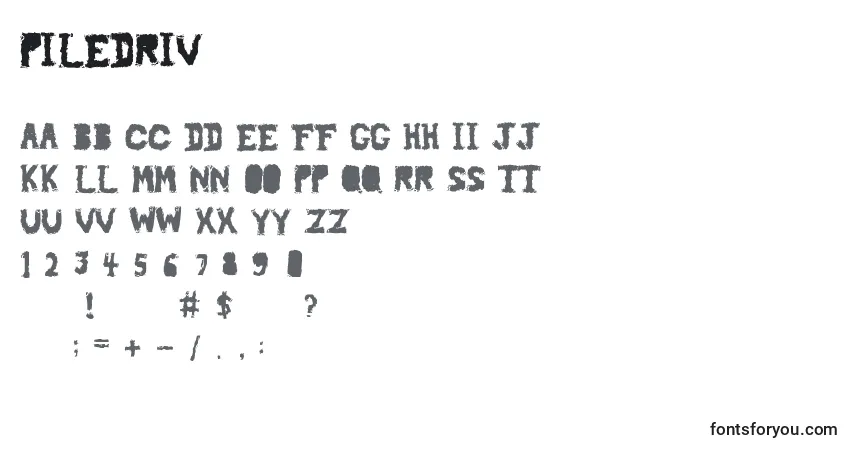 A fonte Piledriv – alfabeto, números, caracteres especiais