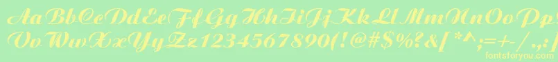フォントBitscript – 黄色の文字が緑の背景にあります