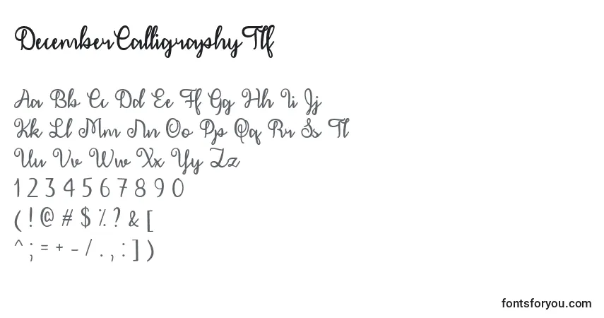 A fonte DecemberCalligraphyTtf – alfabeto, números, caracteres especiais