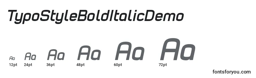 Размеры шрифта TypoStyleBoldItalicDemo