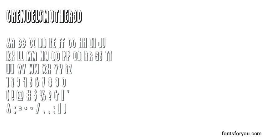 Czcionka Grendelsmother3D – alfabet, cyfry, specjalne znaki