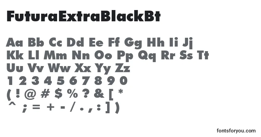 A fonte FuturaExtraBlackBt – alfabeto, números, caracteres especiais