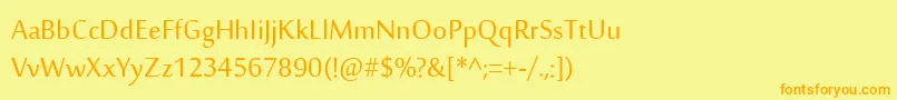 フォントSakkalMajalla – オレンジの文字が黄色の背景にあります。