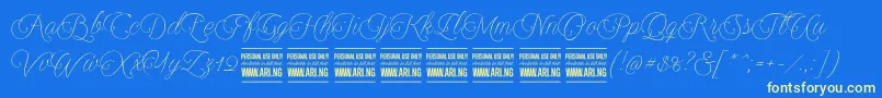 Encinascript2Personal-Schriftart – Gelbe Schriften auf blauem Hintergrund