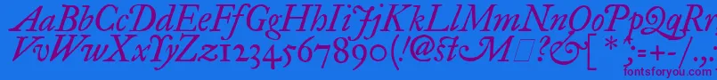 Fegpit2-Schriftart – Violette Schriften auf blauem Hintergrund