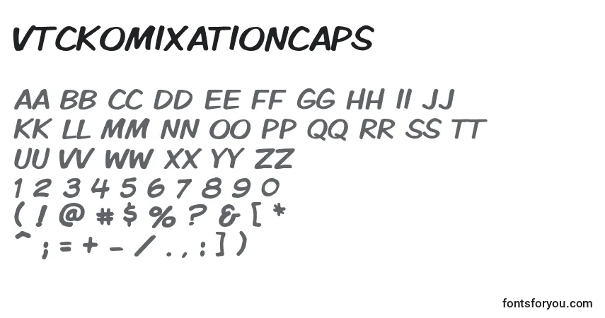 Czcionka Vtckomixationcaps – alfabet, cyfry, specjalne znaki