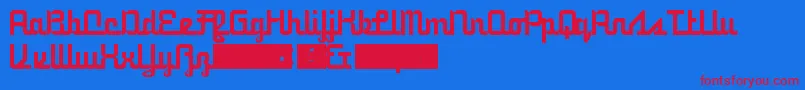 5railwayScript-Schriftart – Rote Schriften auf blauem Hintergrund
