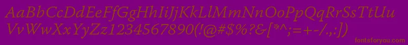 WarnockproLightitcapt Font – Brown Fonts on Purple Background