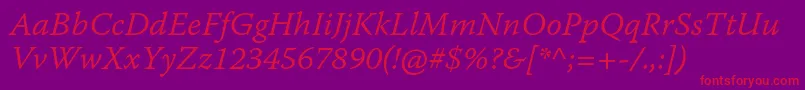 WarnockproLightitcapt Font – Red Fonts on Purple Background