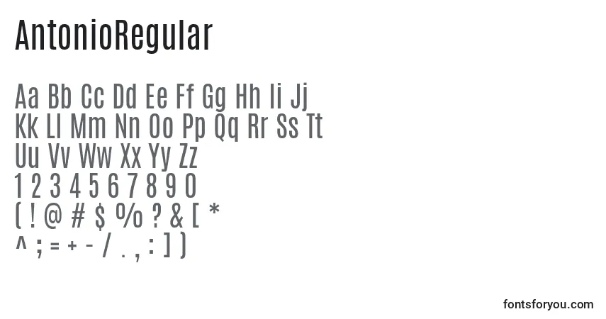 Czcionka AntonioRegular – alfabet, cyfry, specjalne znaki
