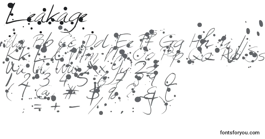 Czcionka Leakage – alfabet, cyfry, specjalne znaki