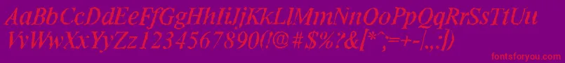Czcionka RiccionerandomItalic – czerwone czcionki na fioletowym tle