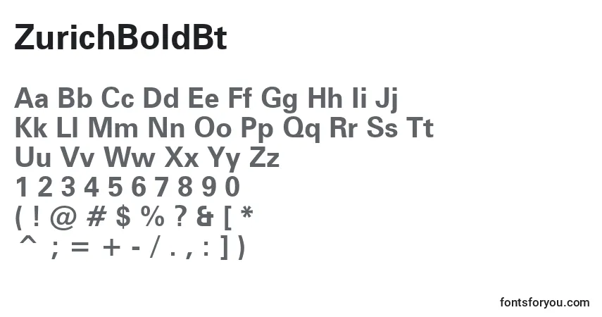 A fonte ZurichBoldBt – alfabeto, números, caracteres especiais
