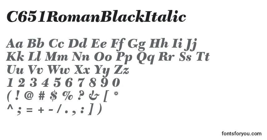 Шрифт C651RomanBlackItalic – алфавит, цифры, специальные символы