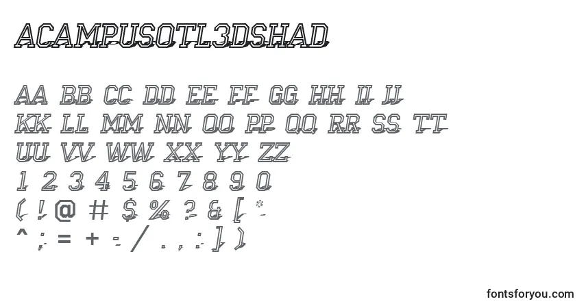 Шрифт ACampusotl3Dshad – алфавит, цифры, специальные символы