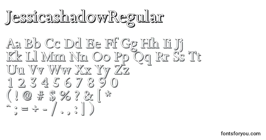Czcionka JessicashadowRegular – alfabet, cyfry, specjalne znaki