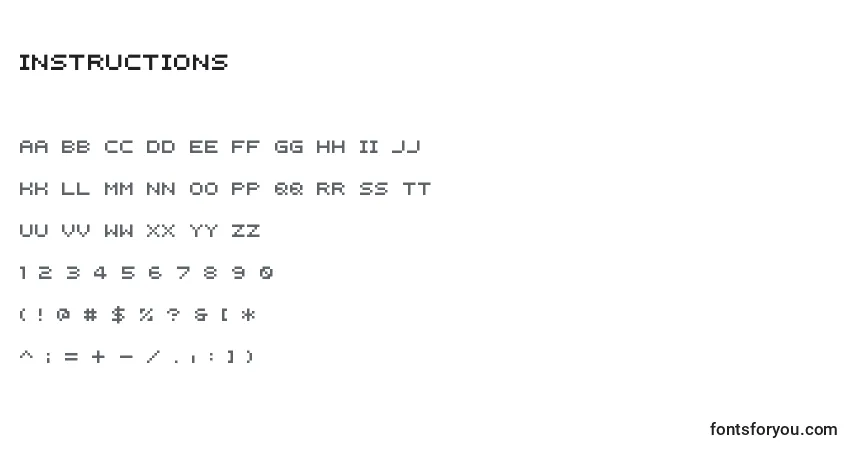 Czcionka Instructions – alfabet, cyfry, specjalne znaki