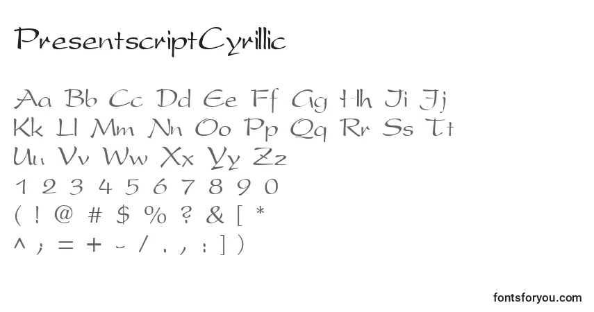 PresentscriptCyrillic-fontti – aakkoset, numerot, erikoismerkit