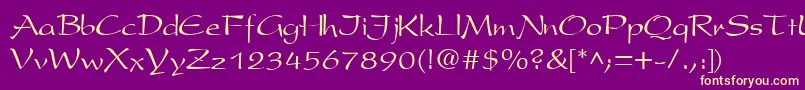 Fonte PresentscriptCyrillic – fontes amarelas em um fundo roxo