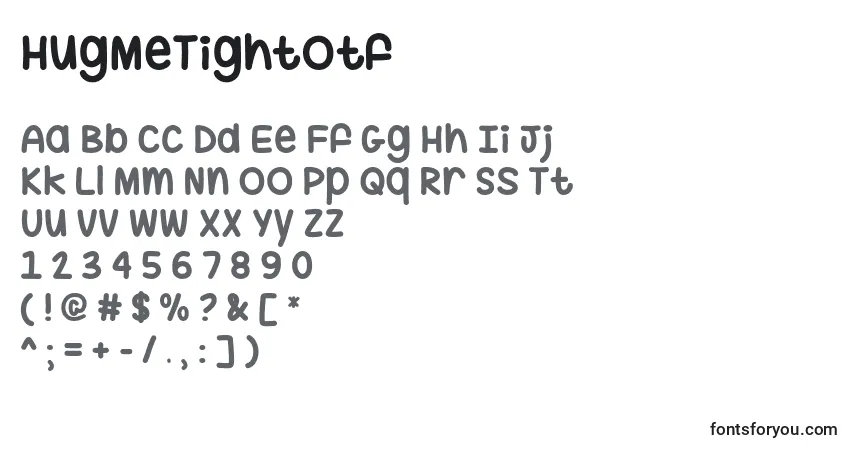 A fonte HugMeTightOtf – alfabeto, números, caracteres especiais