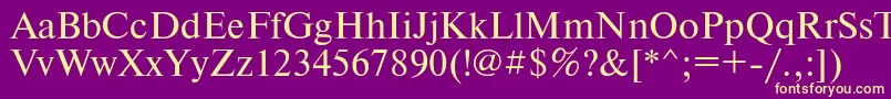 TimesetRegular-fontti – keltaiset fontit violetilla taustalla