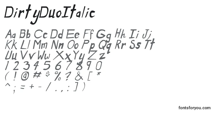 Fuente DirtyDuoItalic - alfabeto, números, caracteres especiales