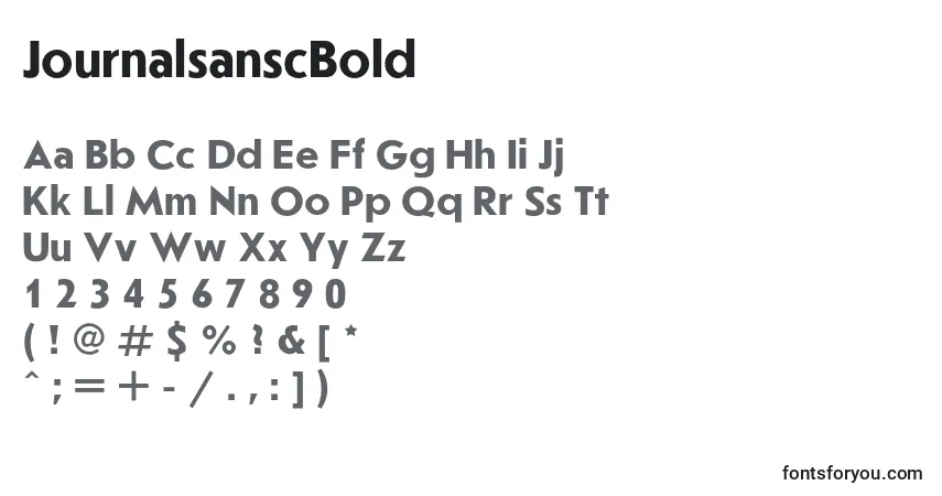 Czcionka JournalsanscBold – alfabet, cyfry, specjalne znaki