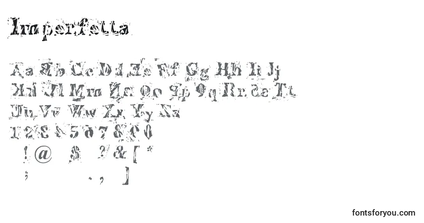 A fonte Imperfetta – alfabeto, números, caracteres especiais