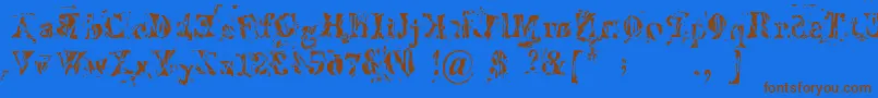 フォントImperfetta – 茶色の文字が青い背景にあります。