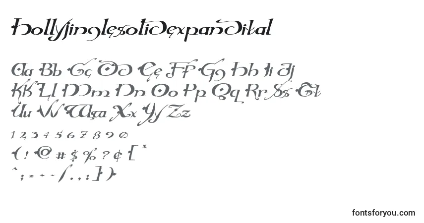 Hollyjinglesolidexpandital-fontti – aakkoset, numerot, erikoismerkit