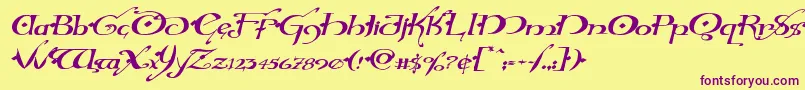 Hollyjinglesolidexpandital Font – Purple Fonts on Yellow Background