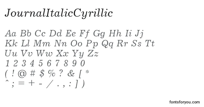 A fonte JournalItalicCyrillic – alfabeto, números, caracteres especiais