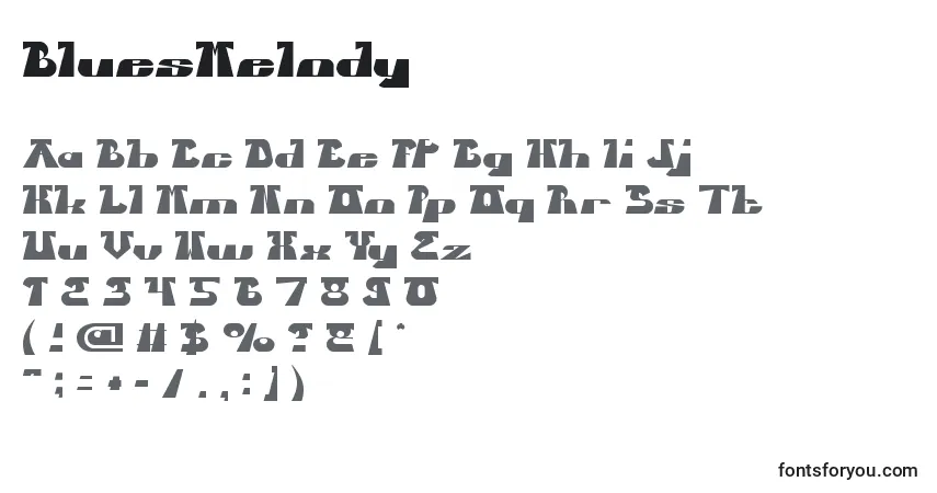 Schriftart BluesMelody – Alphabet, Zahlen, spezielle Symbole